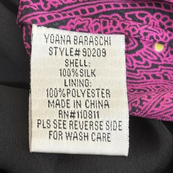 Yoana Baraschi 100% Silk Shift Dress Women's 4 Fuchsia Black Paisley EUC - Picture 7 of 10